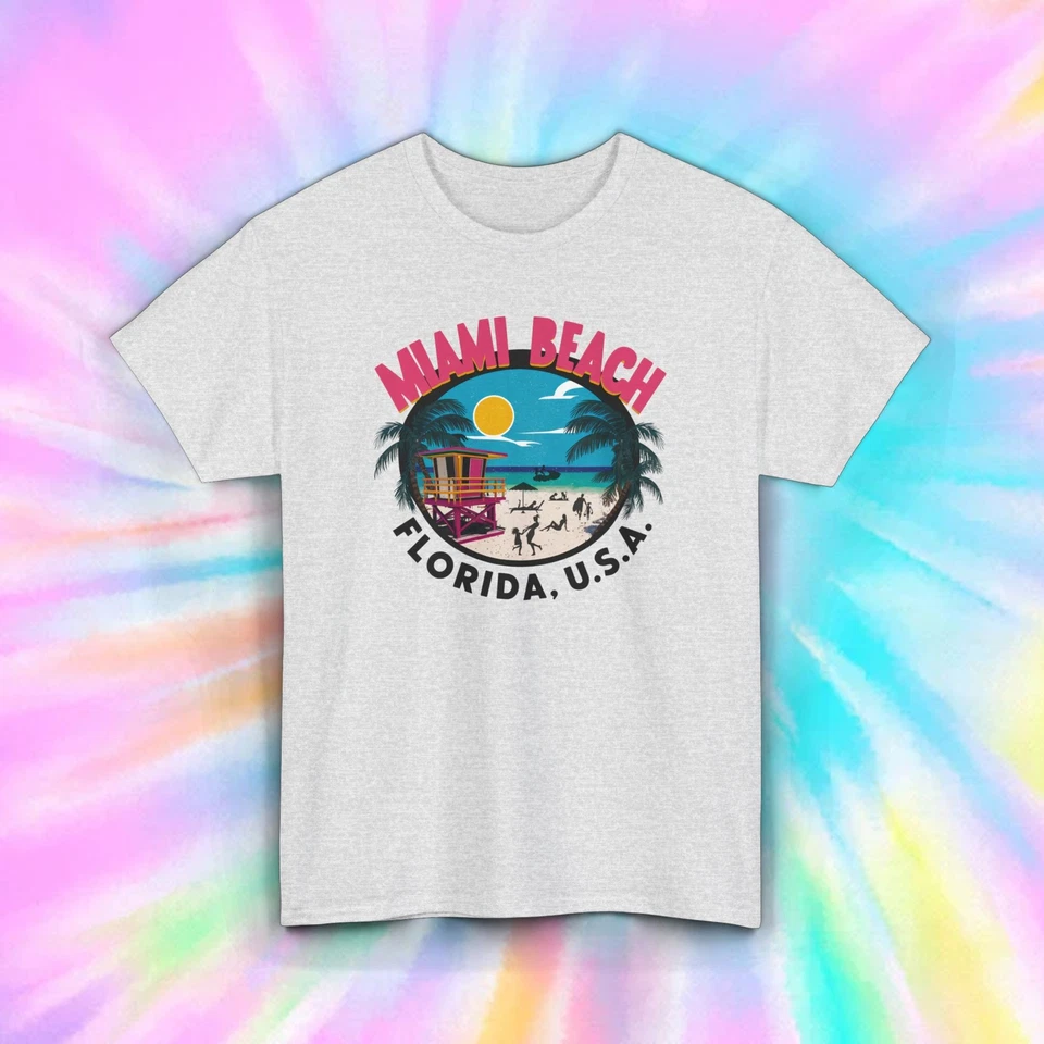 Miami Beach Florida T-Shirt | Retro Surfing Graphic Tee | Vacation Souvenir - Image 1 of 1