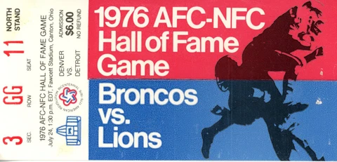1976 Hall Of Fame Game Ticket Denver Broncos vs Detroit Lions 37528 Cover