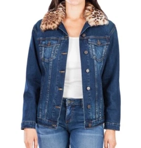 Kut from the Kloth New Jean Jacket Removable Leopard Faux Fur Collar Size XS - Picture 1 of 3