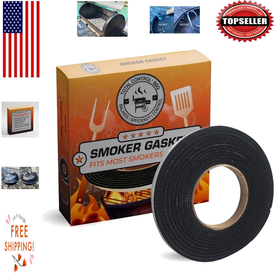 Junta de defumador autoaderente preta Hi-Temp 1/2 polegada - perfeita para amantes de churrasco - Imagem 1 de 4