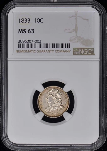 1833 Capped Bust Dime, Sm Size 10C NGC MS63 Cover