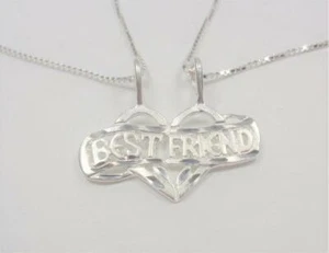 STERLING SILVER BEST FRIEND HEART FRIENDSHIP TWO PENDANTS AND TWO NECKLACES - Picture 1 of 6