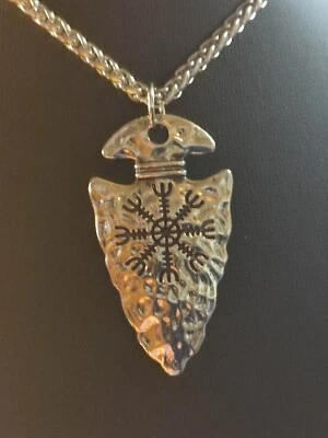 Halskette in Silber Wikinger Pfeilspitze mit Kompass geiles Teil Biker Rocker - Bild 1 von 4