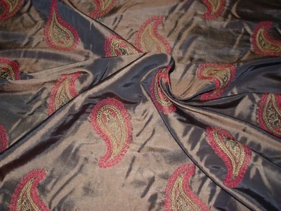 TELA DE TAPICERÍA DE CORTINAS 10 YARDAS DE SEDA SINTÉTICA ~ FLORES DE CACHEMIR BORDADAS ~ POR MENOS Foto 1 de 4