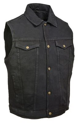 Mens DM1331 Classic Snap Front Black Denim Vest with Shirt Collar & Gun Pockets - Image 1 of 3