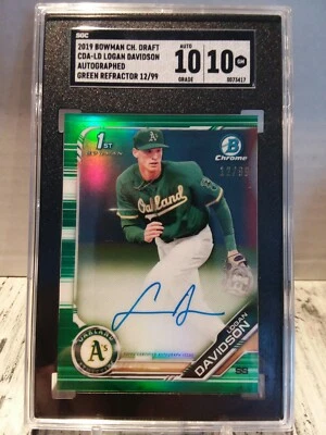 2019 Bowman Chrome 1st Logan Davidson Green Refractor Auto 12/99 SGC GEM MINT 10 - Image 1 of 2