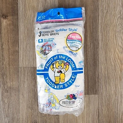 Винтажный 1992 Fruit Of The Loom 3 упаковки ребенка ясельного возраста мальчиков трусы 2T/3T хлопок нижнее белье - Изображение 1 из 3