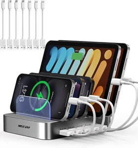 MSTJRY Charging Station for Multiple Devices : 5 Port Multi USB-A Charger Statio - Picture 1 of 12