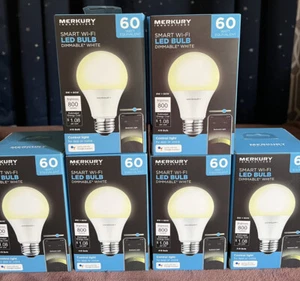 MERKURY Innovations Smart Wi-fi Led Bulb Dimmable White 60w  800 Lumens 6 Packs - Picture 1 of 7