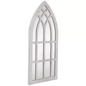 Long Shabby Chic 35.5"H White Wooden Cathedral Style Wall Mirror NEW - Picture 1 of 4