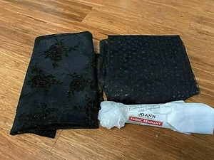 LOT OF 3 SEWING FABRIC EMBROIDERED ORGANZA & TULLE BLACK , WHITE NEW - Picture 1 of 4