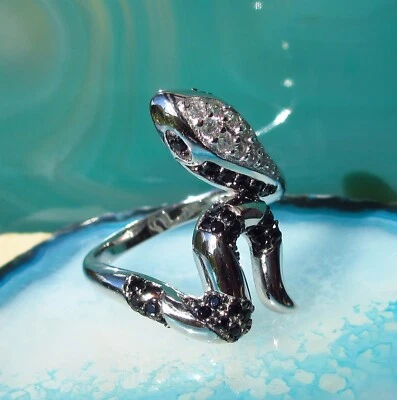 Ω Ring Schlange schwarz weiß Sterling Silber 925 Gr. 17,2 - Bild 1 von 4