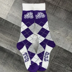TCU TEXAS GEHÖRNTE FRÖSCHE NCAA COLLEGE TEAM LOGO ARGYLE KLEID HOSE SOCKEN LARGE - Bild 1 von 1