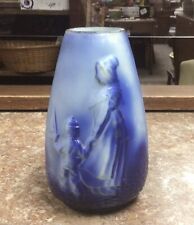 Antique Victorian Milk Glass Blue Dutch Design Pitcher Mother Child Boat 5 3/4”