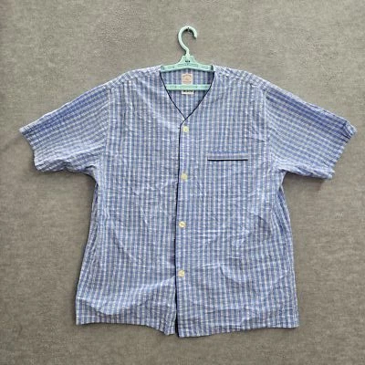 Brooks Brothers 346 Hombres Ropa de Dormir L Azul Pijama Top Botón a Cuadros Manga Corta Foto 1 de 4