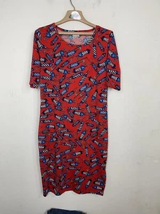 Lularoe Womens Dress XL Red 4th of July Patriotic Firecracker Midi Summer Long - Picture 1 of 7