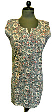 Tunika Bluse Grau Blumendruck 38  Baumwolle 79 cm Handgefertigt Indien Knielang