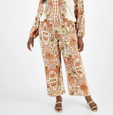 Jm Collection Plus Size Pull-on Satin Medallion Pants Size 2X - Image 1 of 4
