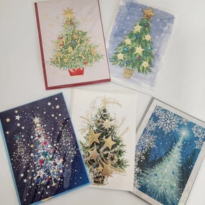 5 Papyrus Cards Christmas Tree Jeweled 3D Lot of 5 New - Picture 1 of 22