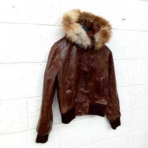Genuine Leather Jacket with Real Fur Hood – Size XL (UK 14) – Heavy & Warm - Picture 1 of 15