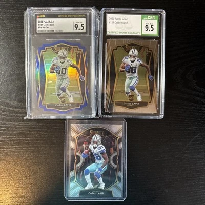 Lot Of 3 2020 Select CeeDee Lamb Rookie Card RC Blue Die Cut Cowboys Graded 9.5 - Image 1 of 4