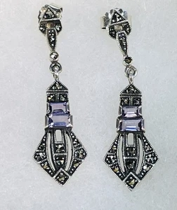 Vintage Judith Jack Amethyst Markasit Sterlingsilber Ohrhänger Ohrhänger - Bild 1 von 13