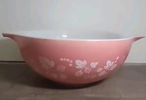 Cuenco mezclador vintage Pyrex rosa blanco grosella 4 cuartos #444 buen estado - Imagen 1 de 4
