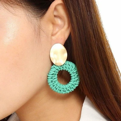 Amrita Singh Laguna Gold-tone Brass and Woven Rattan Aqua Drop Earring - Image 1 of 2
