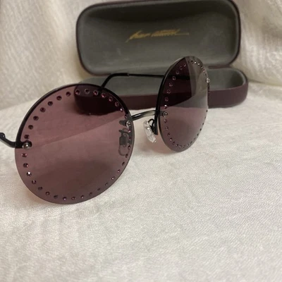Brian Atwood Sunglasses Purple Rhinestone Round Frame Designer Case Retro Chic - Image 1 of 4