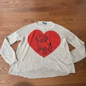 Maglione Navi Legno M/L Cucciolo Amore Cane Cuore Maglia Oversize Rosso Naturale Donna - Foto 1 di 8