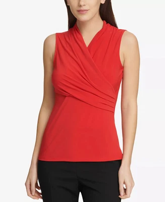 Blusa DKNY Para Mujer Cuello en V Sin Mangas Acanalada Lateral Formal Informal Elegante Roja M Foto 1 de 4