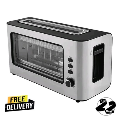 Stainless Steel & Glass Fronted 2-Slice Toaster with XL Bread Slot  - Image 1 of 4