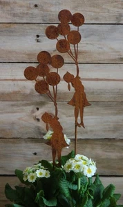 Gartenstecker 2er Set Rost Mädchen Luftballon Gartendeko Edelrost Fee Deko - Bild 1 von 2