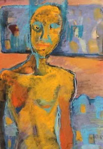 Vintage Original Gouache Gemälde Abstrakt Figur Signiert - Bild 1 von 13