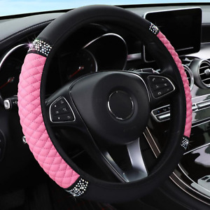 Soft Leather Car Steering Wheel Cover, Universal 15 Inch Colorful Rhinestones An