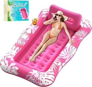 Pool Floats Adult,76" x 48" XL Inflatable Tanning Pool Lounger Float with - Picture 1 of 8