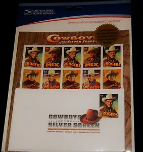 Vintage Stamp Sheet, 2010 UNITED STATES, COWBOYS OF THE SILVER SCREEN,Folio, FDC - Picture 1 of 3