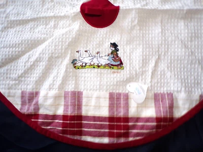 Girl Geese Hansi Round Towel Red & Off White Embroidered MDS Home Designs NWT 27 - Image 1 of 4
