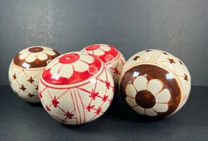Porzellan Teppich Kugeln Vintage 2 rot & 2 braun creme Keramik 12" dekorativ - Bild 1 von 7