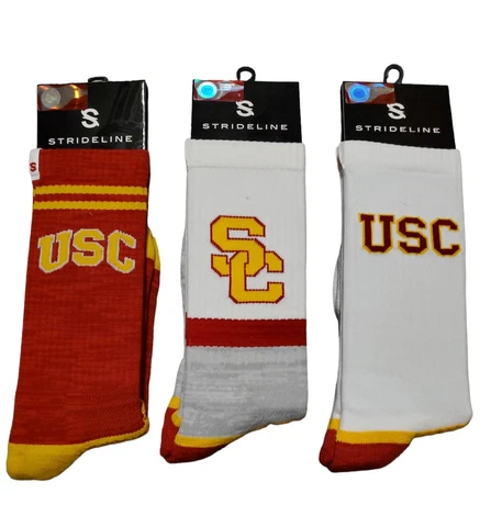 USC Trojans Socks Knit NCAA Strideline Premium Atheltic Wear 3 Pack Lot Cover