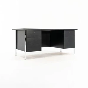 1960s Florence Knoll Double Pedestal Executive Desk Chrome Wood Fully Refinished - Picture 1 of 9