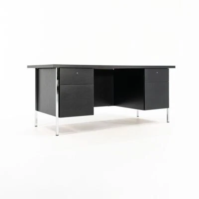 1960s Florence Knoll Double Pedestal Executive Desk Chrome Wood Fully Refinished - Image 1 of 4