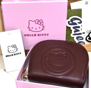 Sanrio Official Hello Kitty Leather Zip Around Wallet w/ HK Box- Brown, Kawaii - Picture 1 of 9