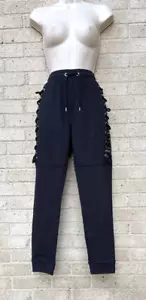Black Lace Up Joggers Girls Juniors Small Cute Pants Teenager Sport - Picture 1 of 9