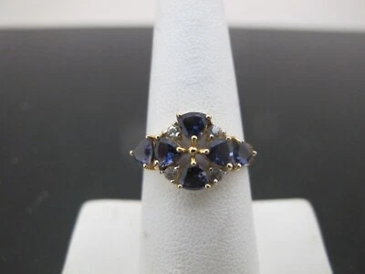 MAJESTIC 14k Yellow Gold Trillion Cut Blue IOLITE & Diamond Accent Cocktail Ring - Image 1 of 4