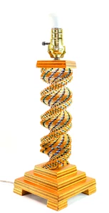 MID CENTURY UNUSUAL FABULOUS FOLK TRAM ART WOOD SPIRAL TABLE LAMP, WORKING WOWZ! - Picture 1 of 19