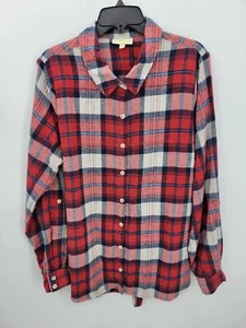 ModCloth Top Womens XL Red White Blue Plaid Flannel Tie Back Preppy Outdoor - Picture 1 of 10