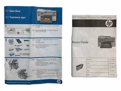 HP Photosmart C309 Series Basics Guide instructions & Quick Guide Setup Booklets - Image 1 of 2