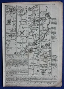 Original antique road map WENDOVER, BANBURY, STRATFORD UPON AVON, Bowen c.1724 - Picture 1 of 2