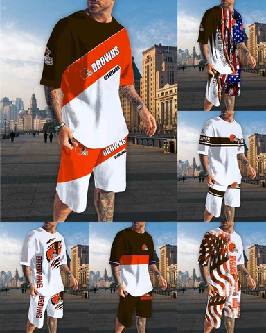 Cleveland Browns Men's Tracksuit Summer Loose Tops Gym Workout Board Shorts Gift Cover